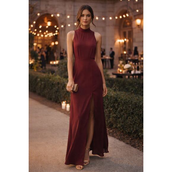 Lulus Dresses & Skirts - New with Tags Lulus Burgundy Sleeveless Maxi Dress High Neck Slit Size XS